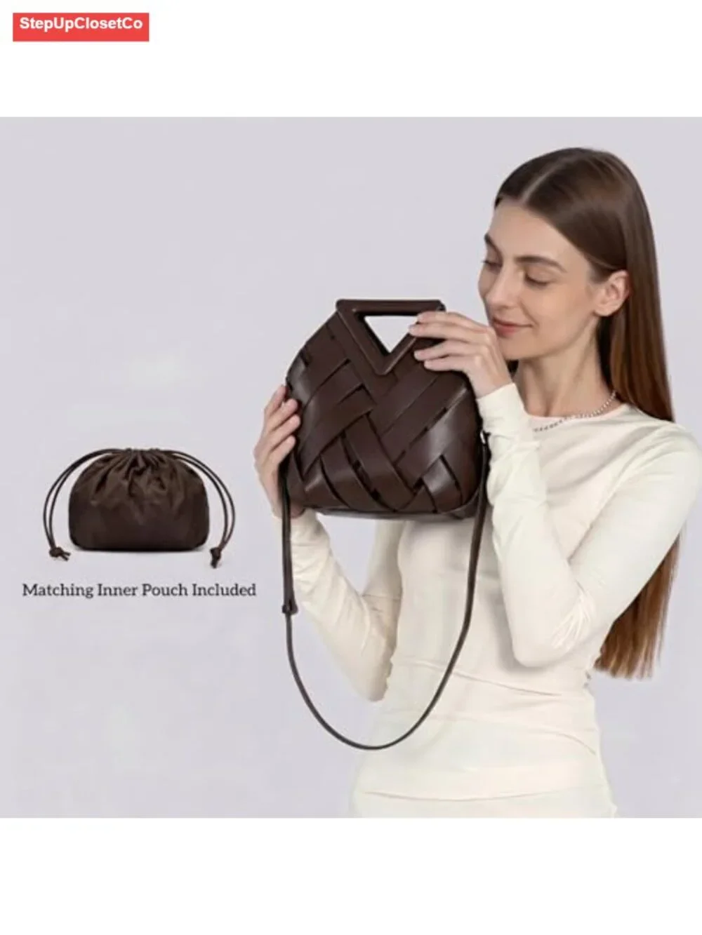 Woven Bucket Bag for Women Retro Vegan Leather Crossbody Shoulder Hobo Purse